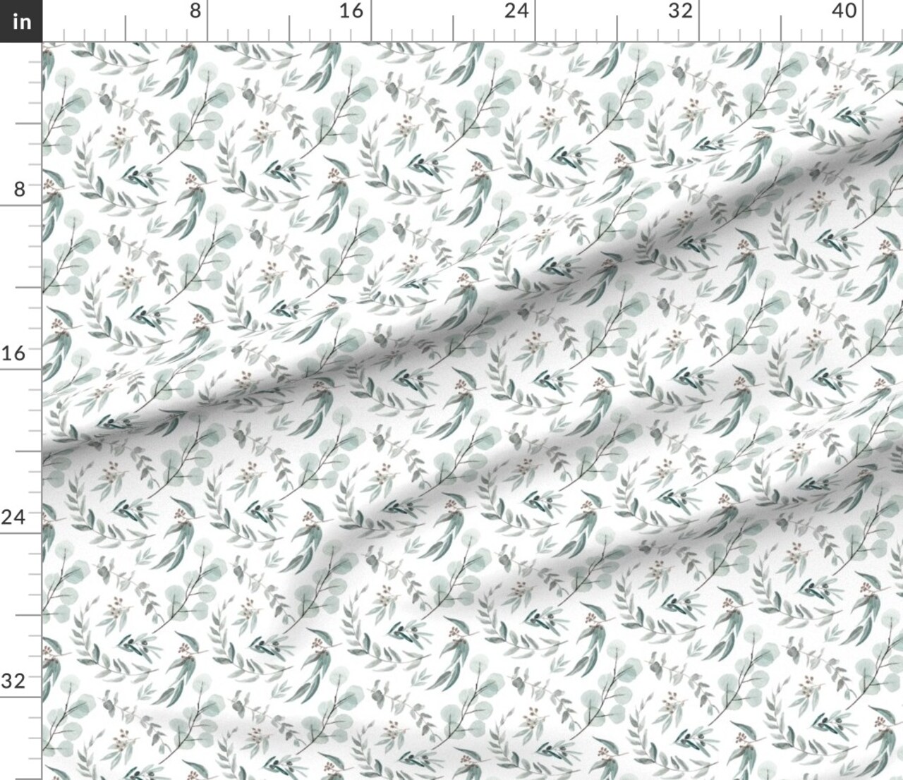 Australian Eucalyptus Leaves Botanical Flora Rustic Farmhouse White Green Watercolor Greenery Custom Printed Fabric by Spoonflower Various Fabrics by the Yard or Fat Quarter
